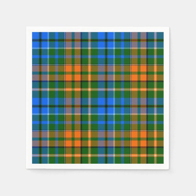 Grün Orange Blau Kariertes Tartan-Design  Serviette (Vorderseite)