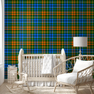 Grün Orange Blau Kariertes Tartan-Design Tapete