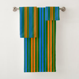 Grün Orange Blau Vertikale Streifen Design Badhandtuch Set