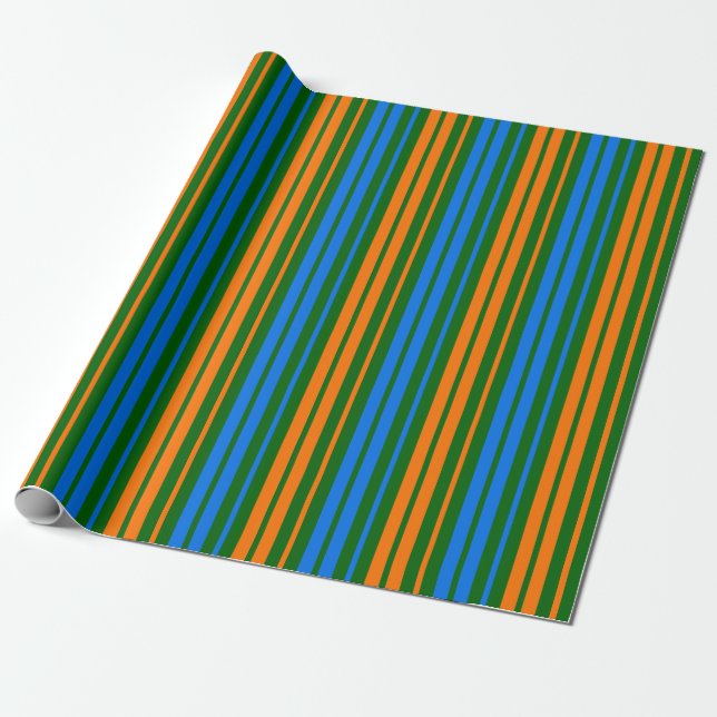 Grün Orange Blau Vertikale Streifen Design   Geschenkpapier (Ungerollt)