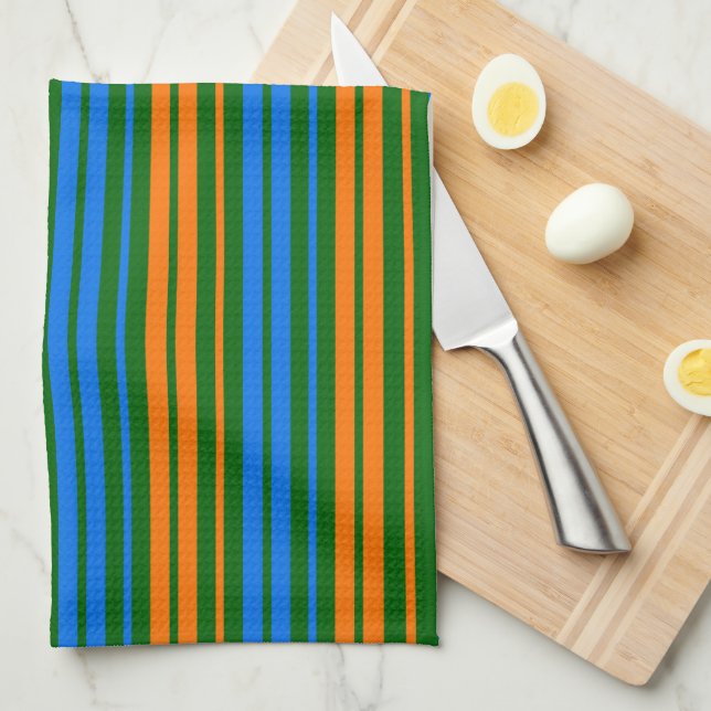 Grün Orange Blau Vertikale Streifen Design   Geschirrtuch (Viertel Falte)