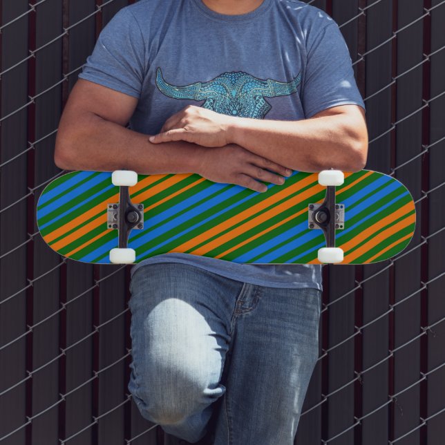 Grün Orange Blau Vertikale Streifen Design   Skateboard (Außenbereich 3)