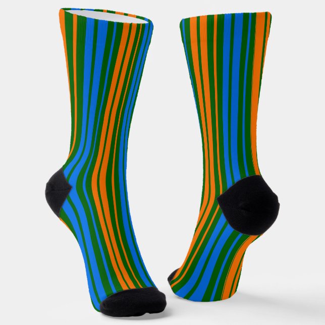 Grün Orange Blau Vertikale Streifen Design   Socken (Gewinkelt)