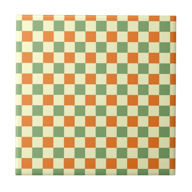 Grün Orange Braun Kariert Gingham-Muster Fliese (Vorderseite)