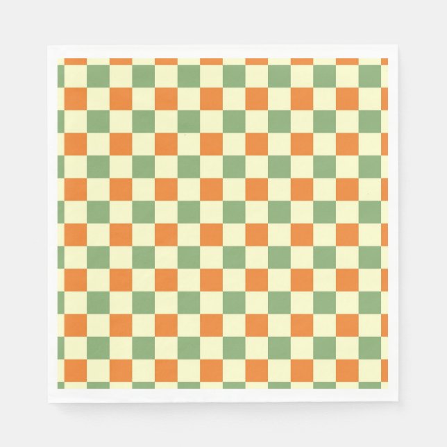 Grün Orange Braun Kariert Gingham Muster Serviette (Vorderseite)