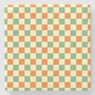 Grün Orange Braun Kariert Gingham Muster Steinuntersetzer