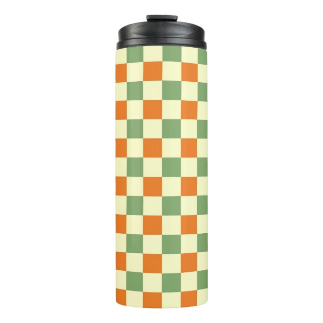 Grün Orange Braun Kariert Gingham Muster Thermosbecher (Vorderseite)
