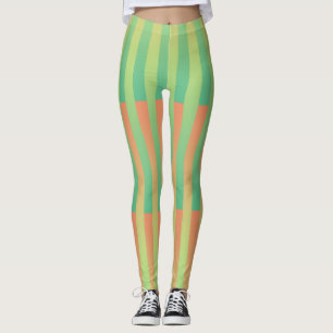 Grün Orange gestreiftes Muster Leggings