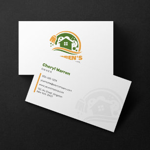 Grün Orange House Cleaning Services Hausreinigung Visitenkarte