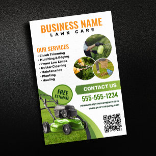 Grün, Orange Lawn Care Landscaping Mähservice Flyer