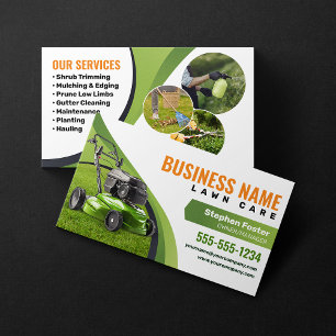Grün, Orange Lawn Care Landscaping Mähservice Visitenkarte