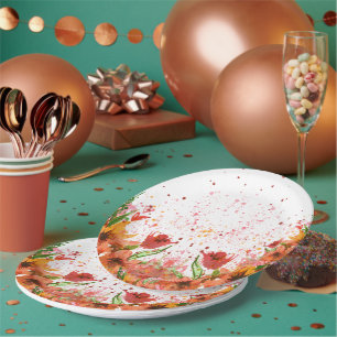 Grün & Orange Modernes abstraktes Floraldesign Pappteller