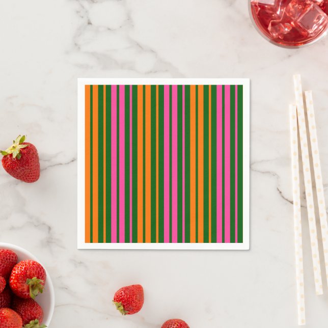 Grün Orange Pink Vertikale Streifen Design   Serviette (Beispiel)