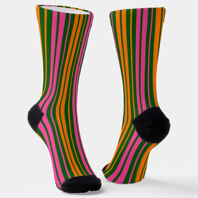 Grün Orange Pink Vertikale Streifen Design   Socken (Gewinkelt)