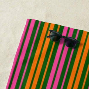 Grün Orange Pink Vertikale Streifen Design Strandtuch