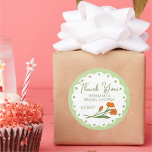 Grün Orange Whimsical Danke Brautparty Runder Aufkleber