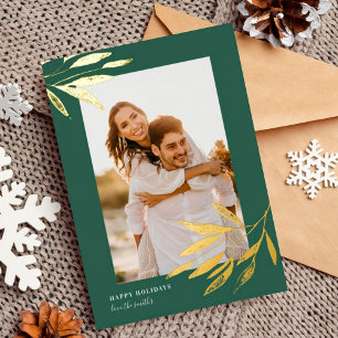 Grün Organisch Natürliche Weihnachten Hochzeit Fot Folien Feiertagskarte