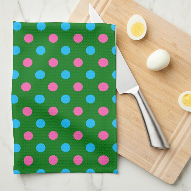 Grün Pink Blau Polka-Punkt-Muster Geschirrtuch (Viertel Falte)