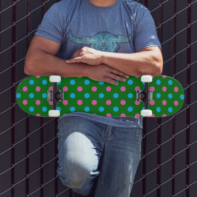 Grün Pink Blau Polka-Punkt-Muster Skateboard (Außenbereich 3)