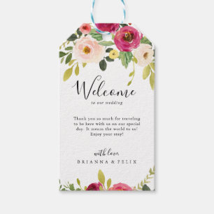 Grün Pink Blush Bloral Wedding Willkommen Geschenkanhänger