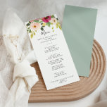 Grün Pink Blush Blues Abendessen Menükarte<br><div class="desc">Diese Karte mit rosafarbenem Blumenkohl eignet sich perfekt für eine moderne Hochzeit. Das Design ist handbemalt illustrierte,  schöne rosa,  rot-gelbe und grüne Peonies. Dieses Menü kann für Hochzeitsempfang,  Probe Dinner,  Brautparty oder jede Veranstaltung verwendet werden.</div>