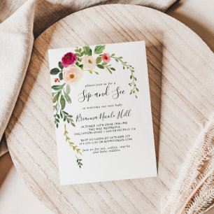 Grün Pink Blush Blues Sip and See Einladung