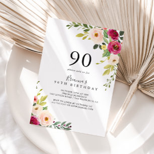Grün Pink Blush Floral 90. Geburtstagsparty Einladung