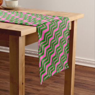 Grün Pink Chevron Zickzack-Design Kurzer Tischläufer
