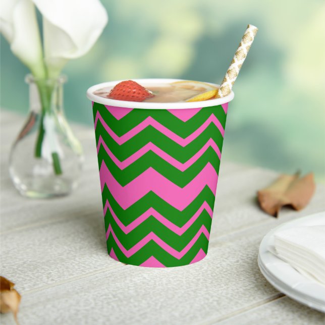 Grün Pink Chevron Zickzack Design  Pappbecher (In Situ)