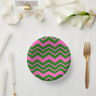 Grün Pink Chevron Zickzack-Design Pappteller