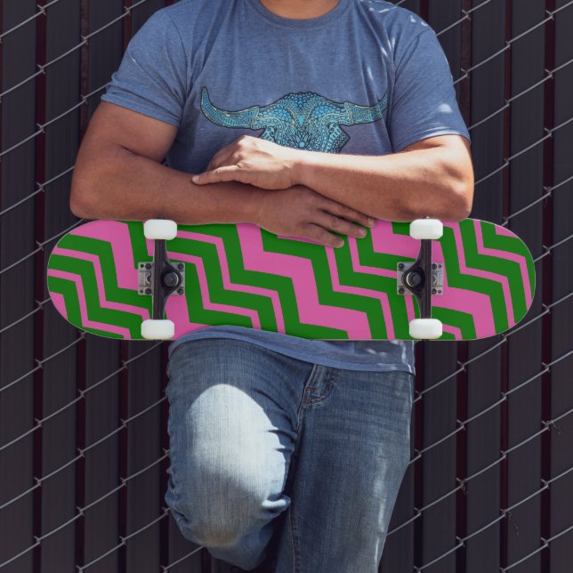 Grün Pink Chevron Zickzack-Design  Skateboard (Außenbereich 3)
