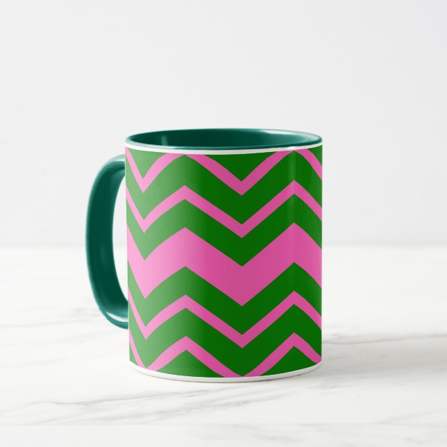 Grün Pink Chevron Zickzack Design  Tasse (Vorderseite Links)