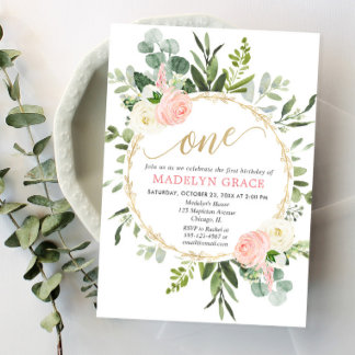 Grün pink goldfarbenes Mädchen 1. Geburtstag Einladung