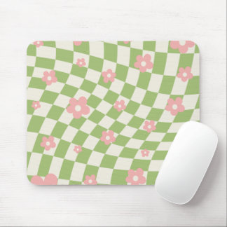 Grün Pink Kariert Floral Mousepad
