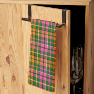 Grün Pink Orange Karo Tartan Design  Geschirrtuch