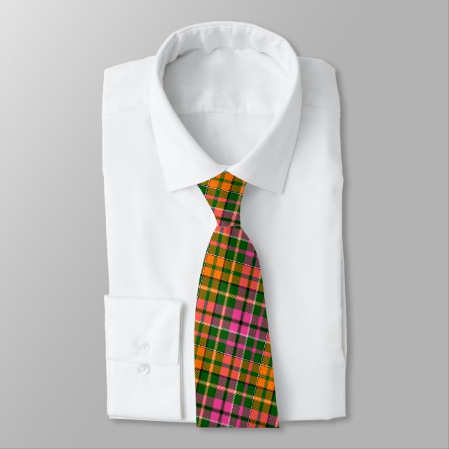 Grün Pink Orange Karo Tartan Design  Krawatte (Gebunden)