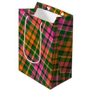 Grün Pink Orange Karo Tartan Design  Mittlere Geschenktüte