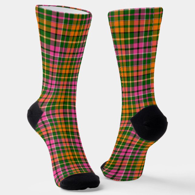 Grün Pink Orange Karo Tartan Design  Socken (Gewinkelt)