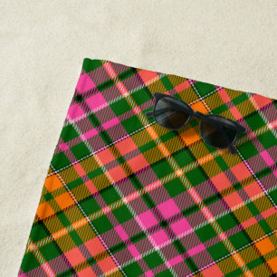 Grün Pink Orange Karo Tartan Design Strandtuch