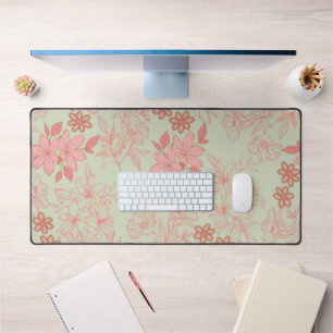 Grün Pink Retro Y2K 70er Blumenmuster Schreibtischunterlage