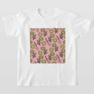 Grün Pink Retro Y2K Funky Hippie Blumen Muster T-Shirt