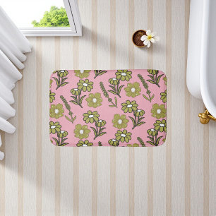 Grün Pink Retro Y2K Funky Hippie Blumenmuster Badematte