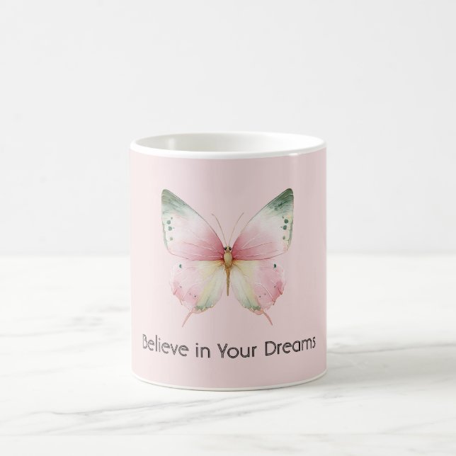Grün Pink Weiß Minze Schmetterling Kaffeetasse (Mittel)