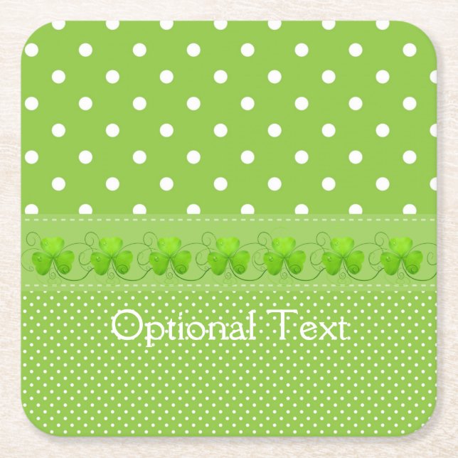 Grün, Punkte und Kleeblätter Rechteckiger Pappuntersetzer (Vorderseite)
