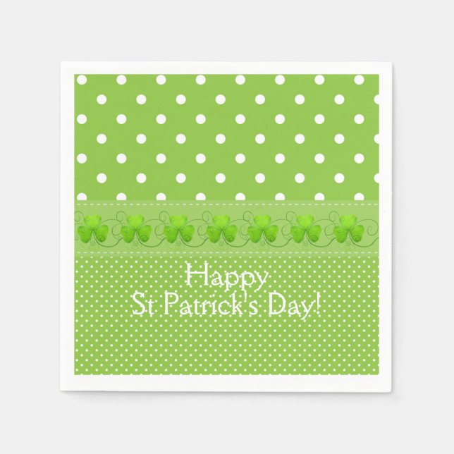 Grün, Punkte und Kleeblätter Serviette (Vorderseite)