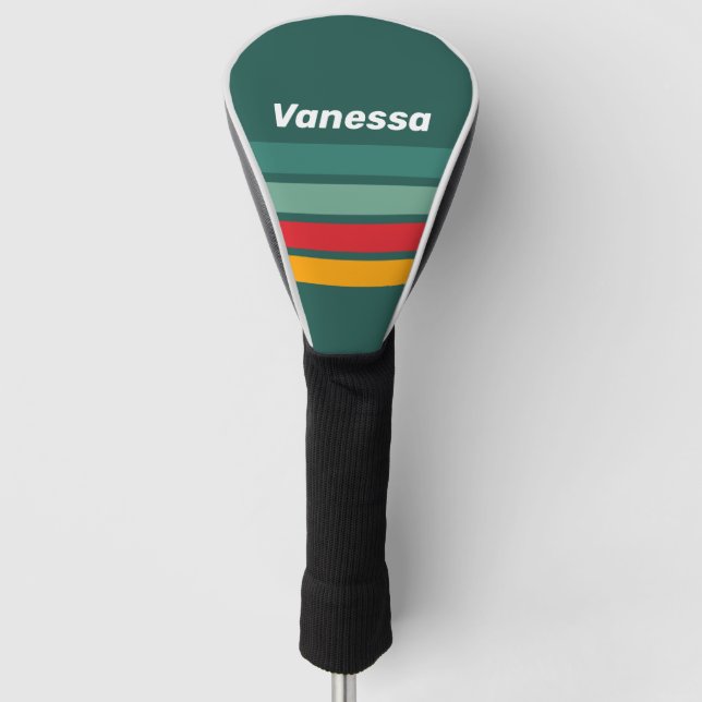 Grün quer gestreift mit Namen Golf Headcover (Vorderseite)