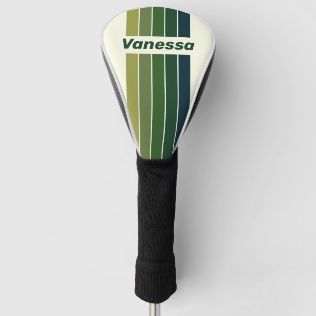 Grün Retro Fünf-Pin-Gestreift mit Namen Golf Headcover (Vorderseite)