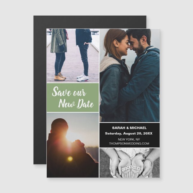 Grün Rette unser neues Date Wedding Foto Magneteinladung (Vorne/Hinten)