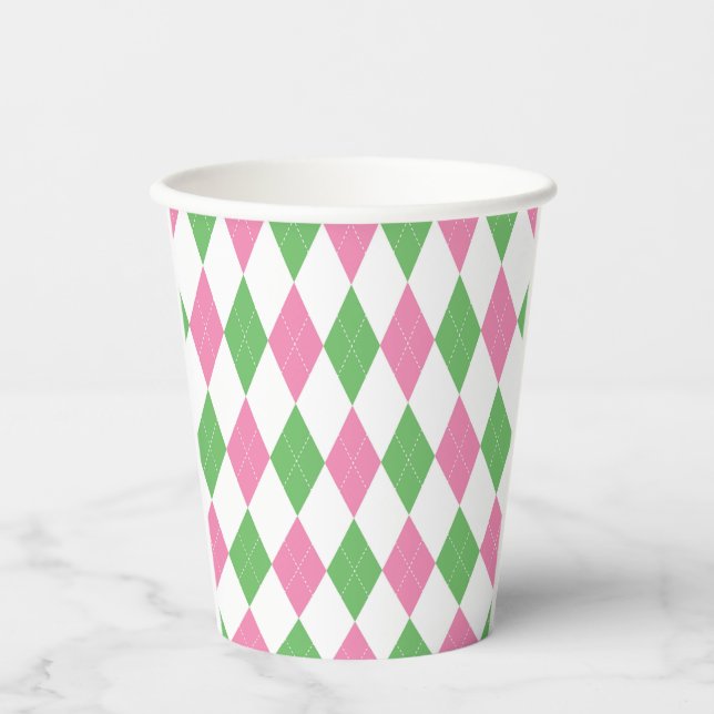 Grün-rosa-argyle-Golfparty-Becher Pappbecher (Vorderseite)