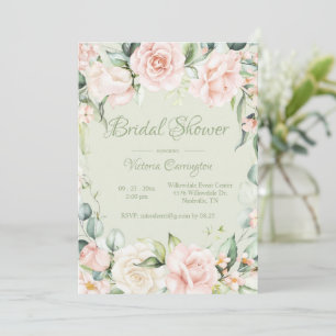 Grün & rosa Blumengestein Elegantes Brautparty Einladung